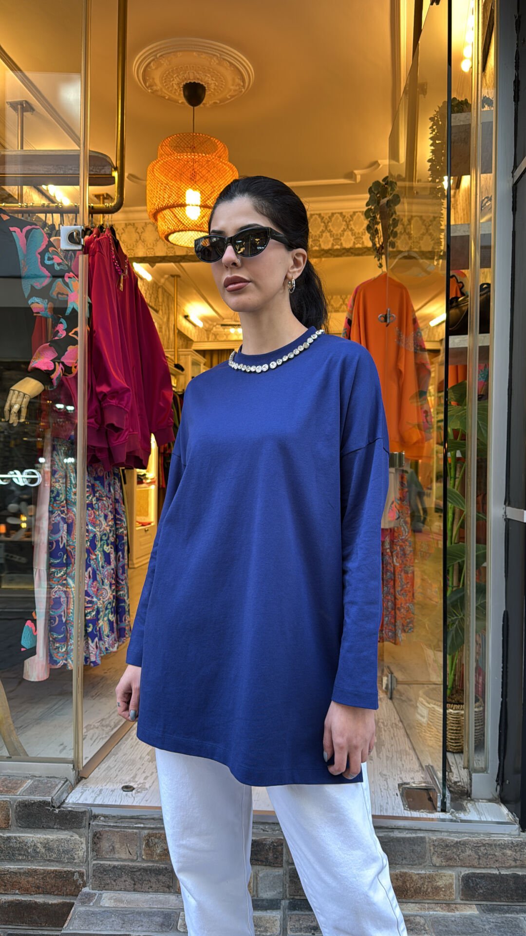 4737 Yakası Taşlı Sweat - Lacivert