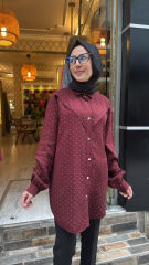 7421 Taşlı Tensel Gömlek - Bordo