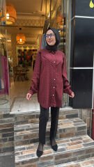 7421 Taşlı Tensel Gömlek - Bordo