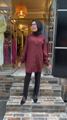 7421 Taşlı Tensel Gömlek - Bordo