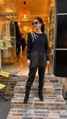 4696 Taşlı Angora Saten Tunik - Siyah