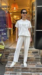 4121 Adriana Krep Pantolon  - Ekru