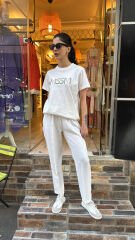 4121 Adriana Krep Pantolon  - Ekru