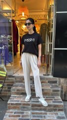 4121 Adriana Krep Pantolon  - Bej