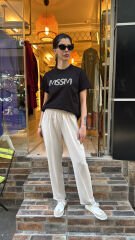 4121 Adriana Krep Pantolon  - Bej