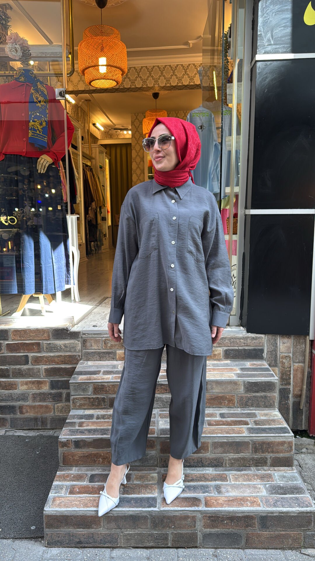 4123 Gömlekli Sedef Takım - Antrasit