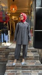 4123 Gömlekli Sedef Takım - Antrasit