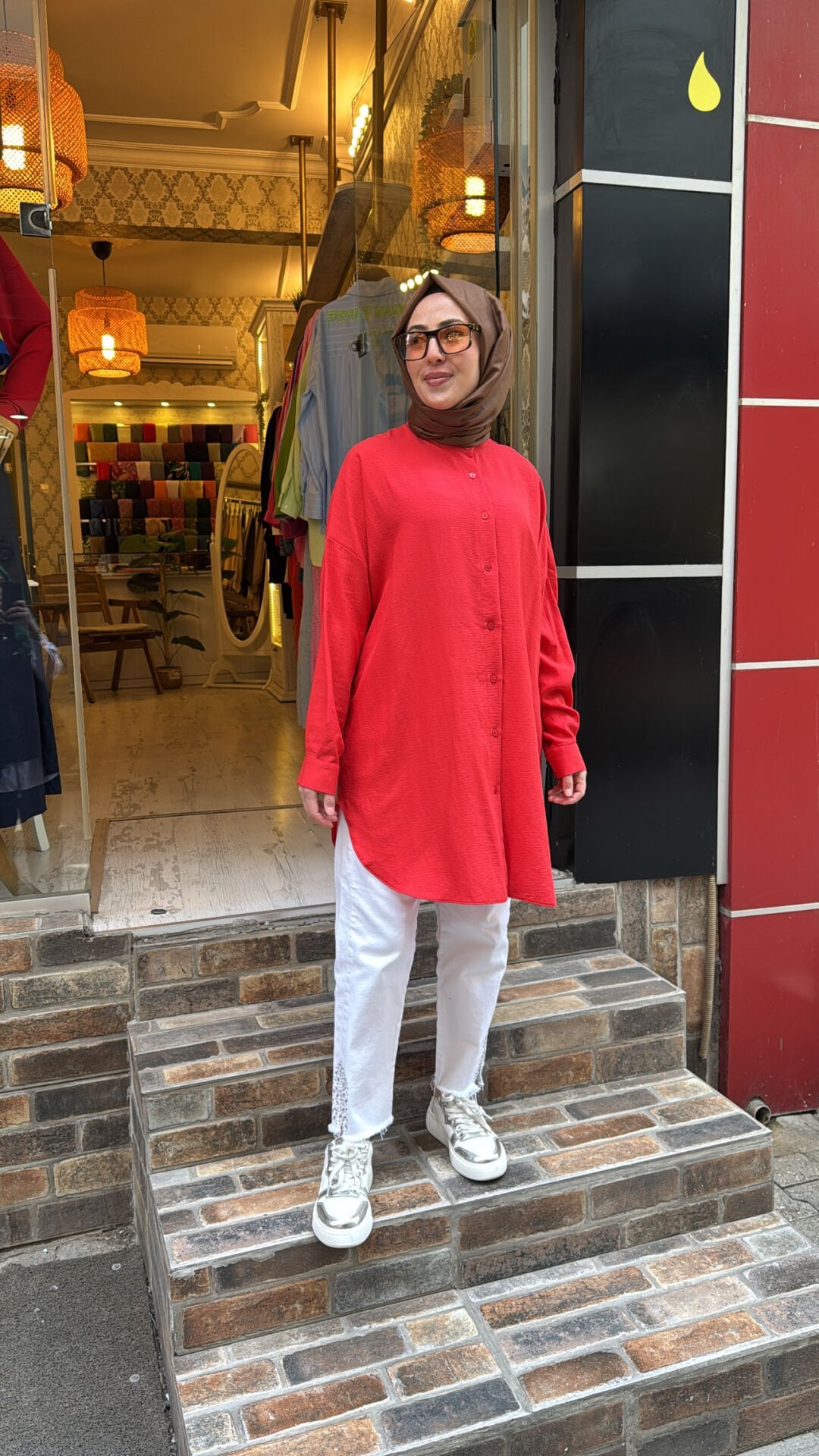 4008 Pamuk-İpek Ada Gömlek - Kırmızı