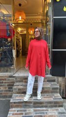 4008 Pamuk-İpek Ada Gömlek - Kırmızı