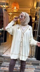 2533 Broşlu Hırka - ekru