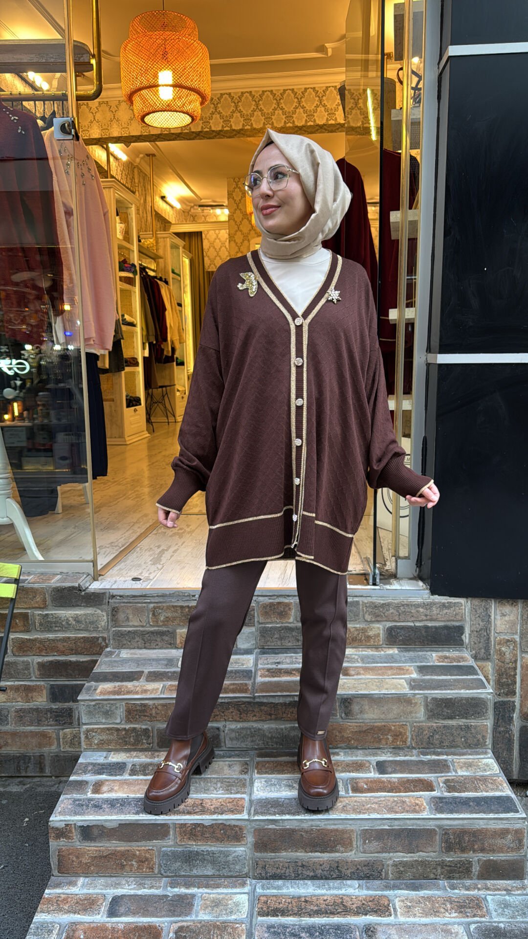 2533 Broşlu Hırka - kahve