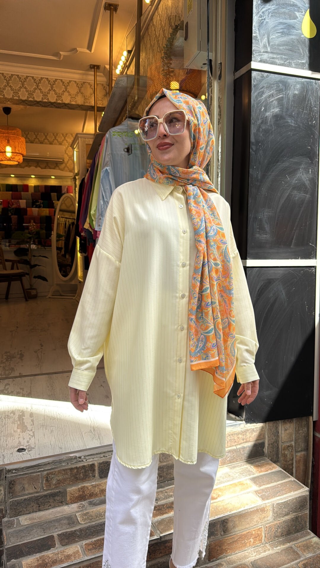 4064 Alaçatı Çizgili Gömlek - Sarı