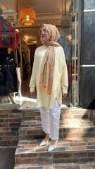 4064 Alaçatı Çizgili Gömlek - Sarı