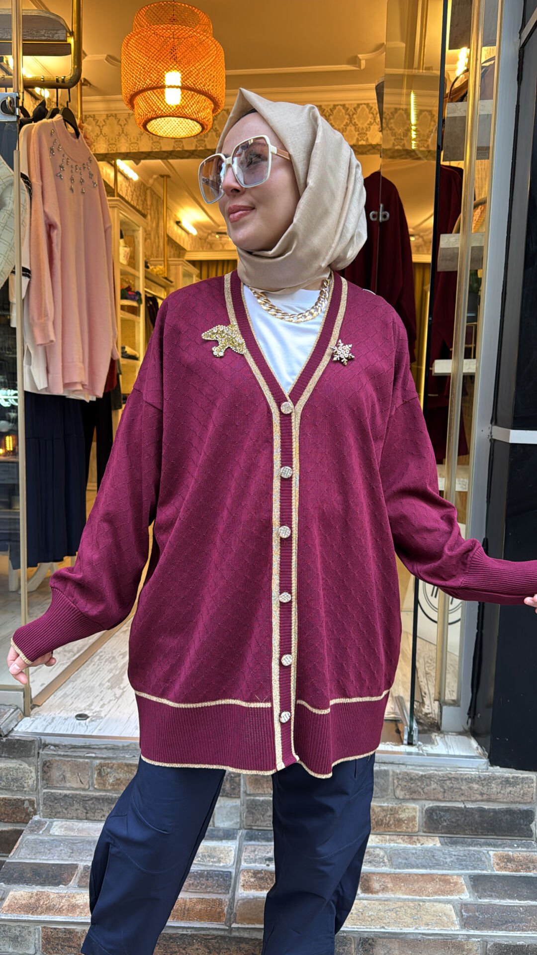 2533 Broşlu Hırka - bordo