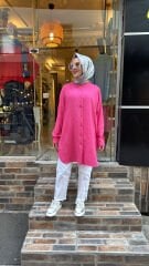 4008 Pamuk-İpek Ada Gömlek - Fuşya