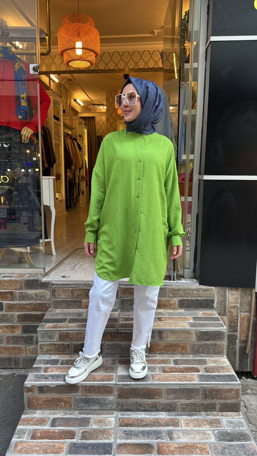 4008 Pamuk-İpek Ada Gömlek - Çim Yeşili