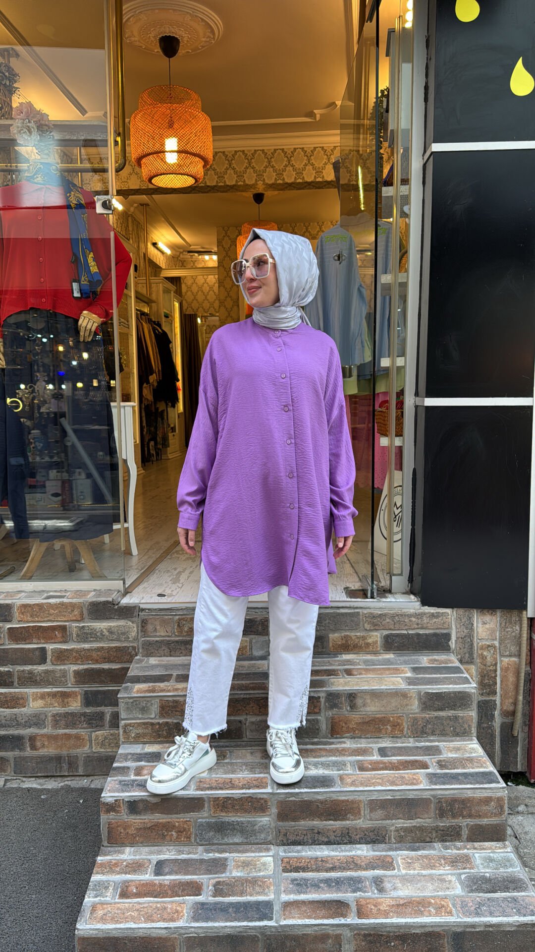 4008 Pamuk-İpek Ada Gömlek - Lila