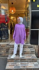 4008 Pamuk-İpek Ada Gömlek - Lila