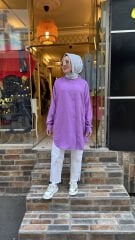 4008 Pamuk-İpek Ada Gömlek - Lila