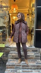 K262517 Yakası Kürklü Yelek - Kahve