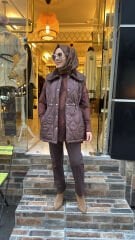 K262517 Yakası Kürklü Yelek - Kahve