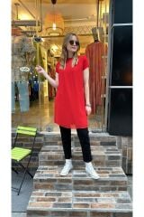 1626 Kısa Kol Tüllü İçlik - Kırmızı