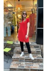 1626 Kısa Kol Tüllü İçlik - Kırmızı