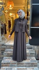 34364 Yelekli Elbise Takım - Kahve