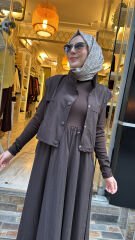 34364 Yelekli Elbise Takım - Kahve