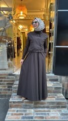 34364 Yelekli Elbise Takım - Kahve