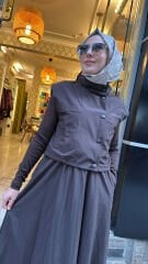 34364 Yelekli Elbise Takım - Kahve