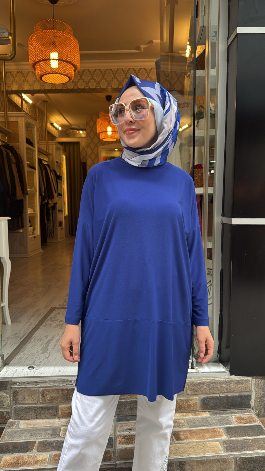 4088 Sandy Makas Tunik - Saks Mavi