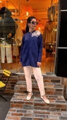 4576 Tüllü Angora Hırka - Lacivert