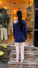 4576 Tüllü Angora Hırka - Lacivert
