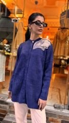 4576 Tüllü Angora Hırka - Lacivert