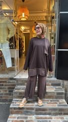 19268 Penye Fermuarlı Tunik - Kahve