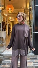 19268 Penye Fermuarlı Tunik - Kahve