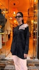 4576 Tüllü Angora Hırka - Siyah