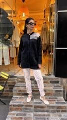 4576 Tüllü Angora Hırka - Siyah