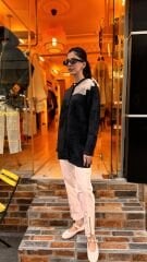 4576 Tüllü Angora Hırka - Siyah