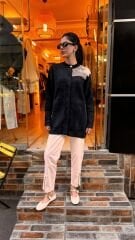 4576 Tüllü Angora Hırka - Siyah