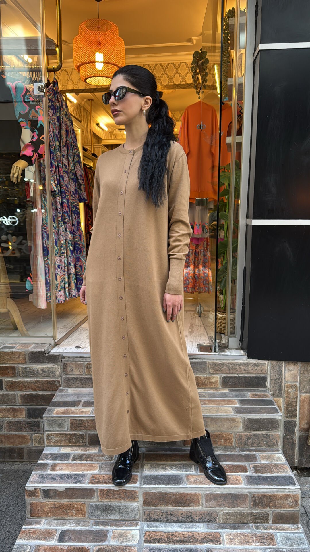 4715 Triko Uzun Ceket - Camel