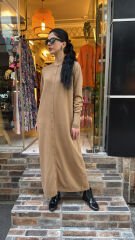 4715 Triko Uzun Ceket - Camel