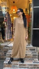 4715 Triko Uzun Ceket - Camel