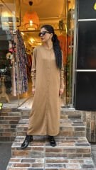 4715 Triko Uzun Ceket - Camel