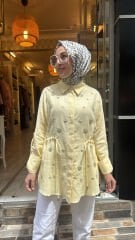 5265 Keten Boncuklu Gömlek - Sarı
