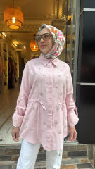 5265 Keten Boncuklu Gömlek - Pembe
