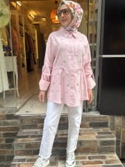 5265 Keten Boncuklu Gömlek - Pembe