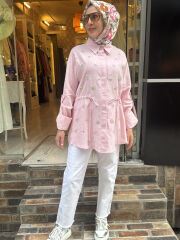 5265 Keten Boncuklu Gömlek - Pembe