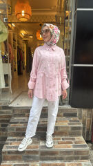 5265 Keten Boncuklu Gömlek - Pembe
